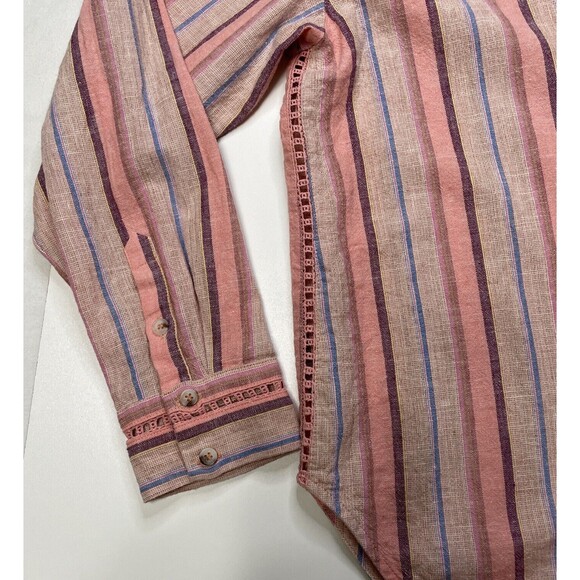Maeve Anthropologie Shirt Lida Pink Striped & Crochet Top Linen Cotton Medium - Picture 8 of 9